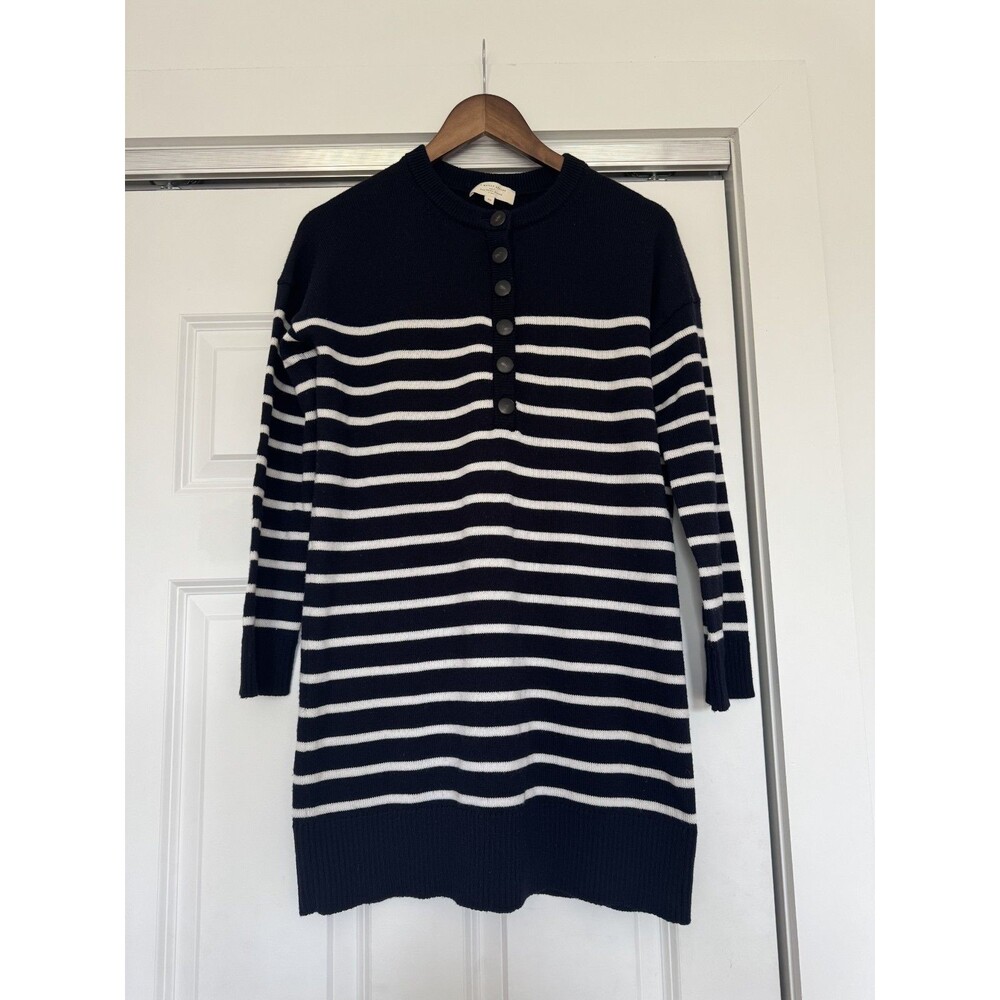 Sezane Womens XS Navy Striped 100% Wool Evelyn Sweater Dress Italy Old Money